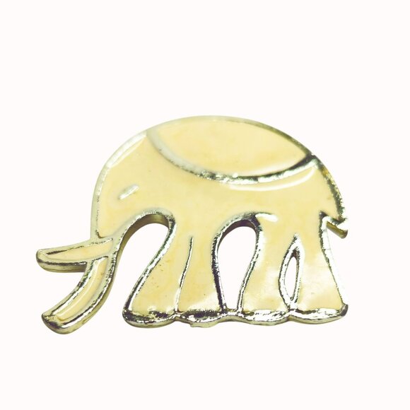Vintage Elephant Brooch Pin With Cream Enamel & Gold Tone Metal - Picture 4 of 5